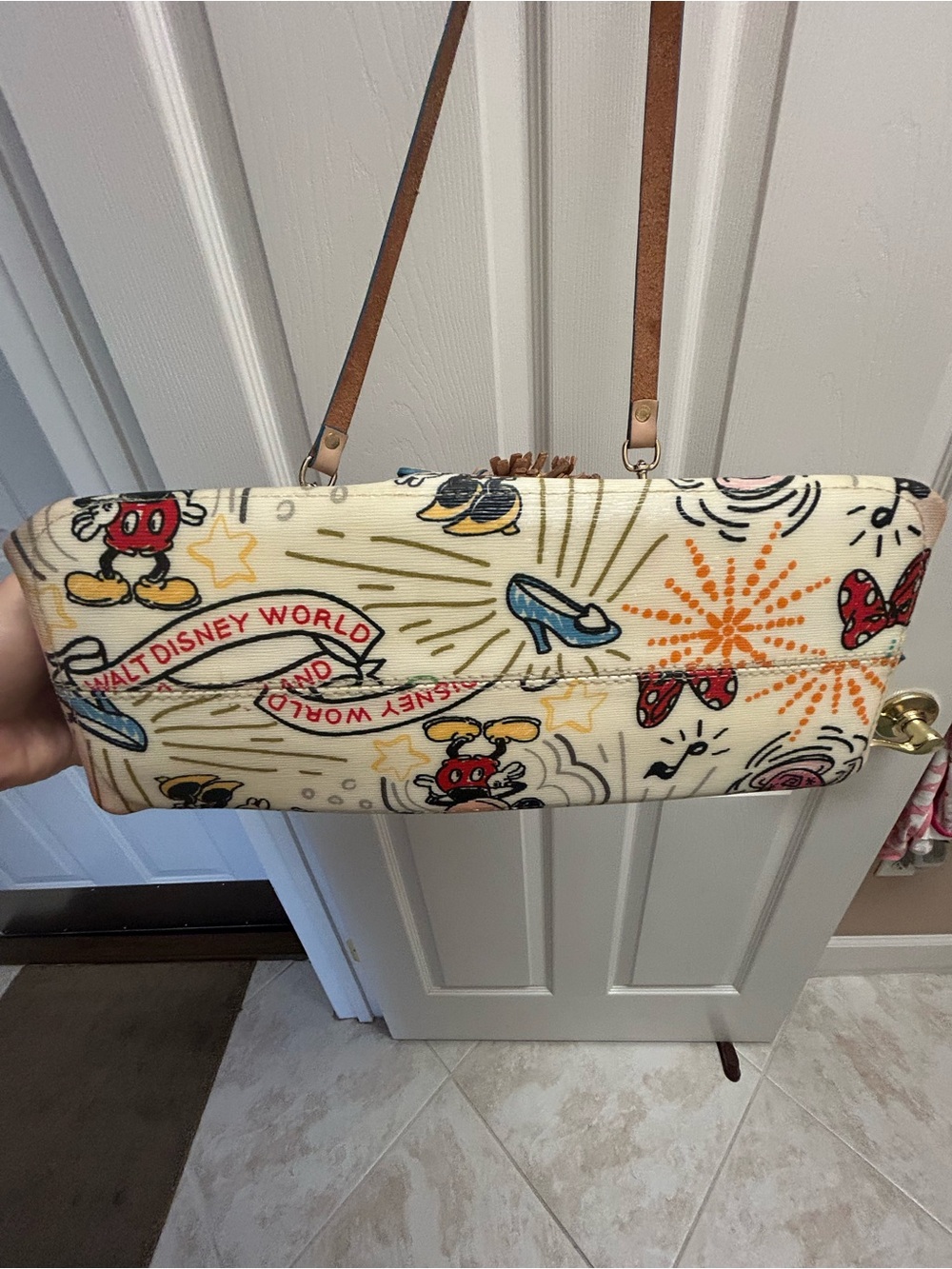 Dooney & Bourke White Disney Sketch Satchel with Multicolor Accents - Picture 3 of 9